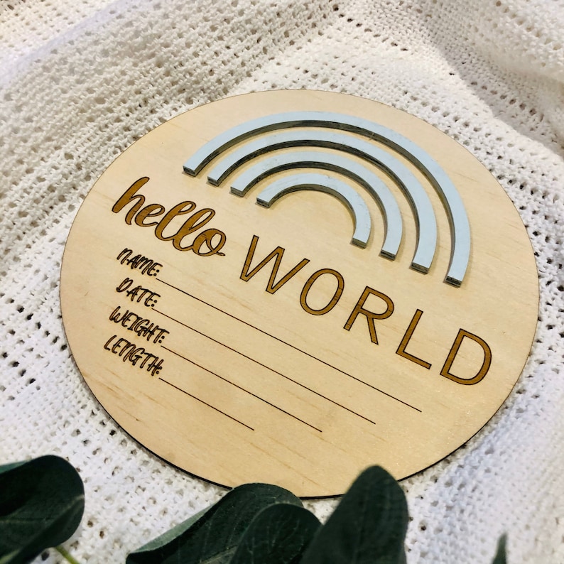 Download Baby Birth Announcement Sign SVG Wooden Sign Hello World 3D | Etsy