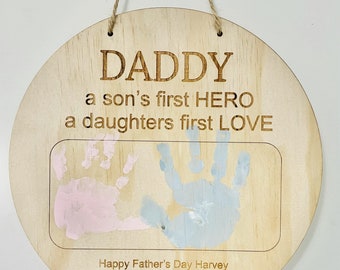 Daddy a son's first HERO and a daughter's first LOVE | Father's Day Wooden Sign |  Art Sign