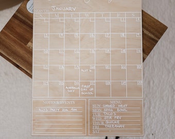 Personalized Hanging Acrylic & Wood Monthly Family Calendar – Dry Erase Board | Custom Heart Design | Family Organizer | Home Command Center