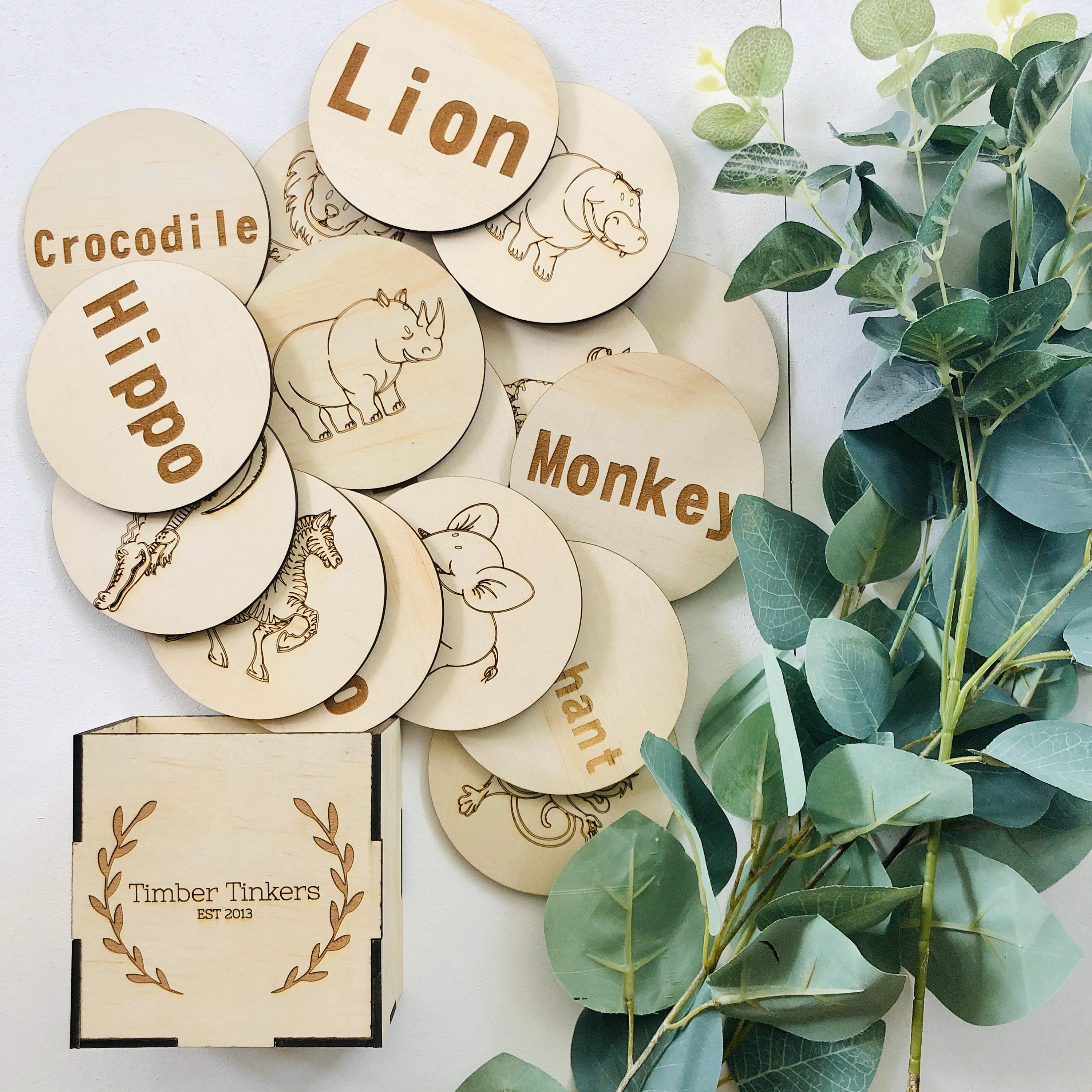 Kids Safari Wood Match Up Memory Card Milestone Game Etsy