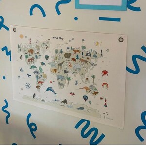 Wandbehang mit Tiermotiven auf Leinwand, Landkarte, Wanddeko, Wanddeko, Wanddeko, Geschenk zur Geburt, Babyzimmer, Babyzimmer