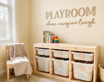 PLAYROOM Wooden Wall Script Art – Kids Playroom Decor | Modern Wooden Wall Sign | Play Space Decoration | Minimalist Kids Room Art