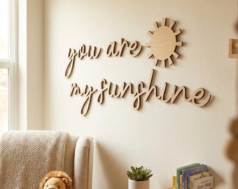 You Are My Sunshine Nursery Wooden Wall Script Art + Sun Decal – Personalized Baby Room Decor | Bright Kids Wall Art | Sun Nursery