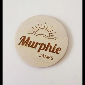 Personalised Baby Name Wood Disc – Custom Sun Design, Wooden Birth Announcement, Nursery Wall Art, Handmade Baby Keepsake
