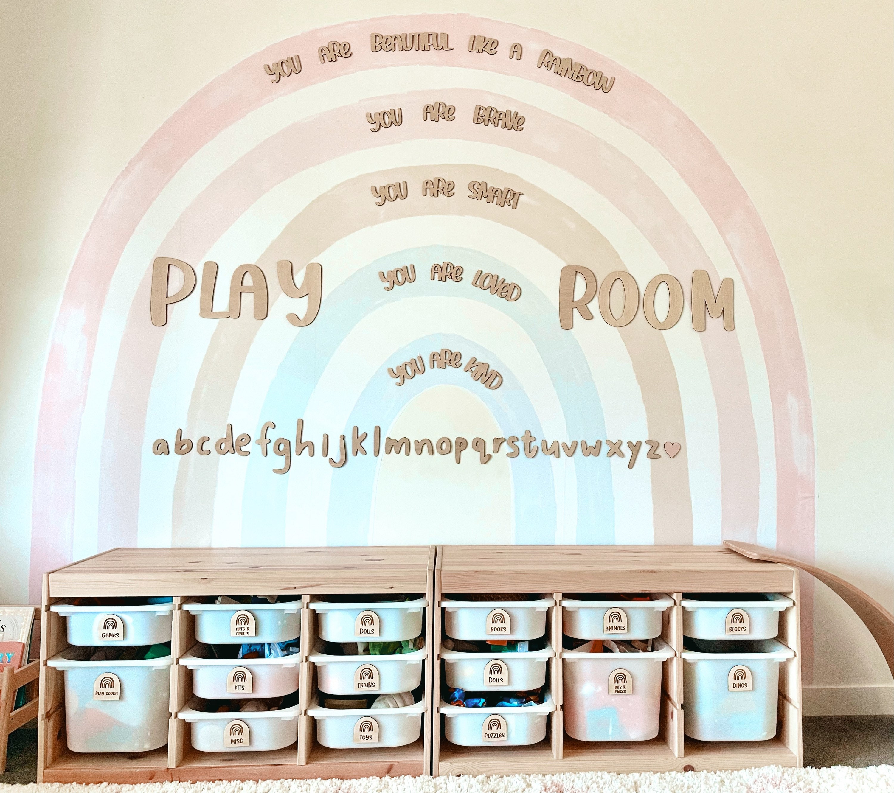 Wooden Rainbow Affirmation Wall Script – Positive Kids Room Decor ...