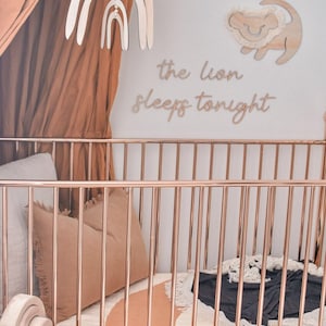 The Lion Sleeps Tonight Nursery Wall Art – Wooden Script Sign, Baby Room Decor, Safari Jungle Nursery, Handmade Kids Room Wall Hanging