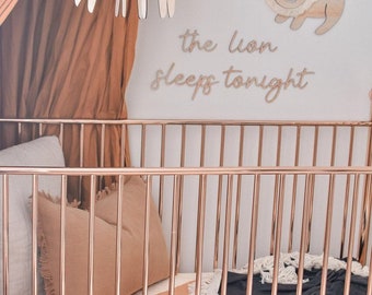 The Lion Sleeps Tonight Nursery Wall Art – Wooden Script Sign, Baby Room Decor, Safari Jungle Nursery, Handmade Kids Room Wall Hanging