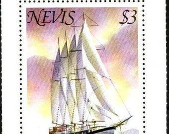 NEVIS 3-dollar WINDJAMMER'S "POLYNESIA" - 1980 Windjammer Tete Beche Single Stamp from booklet pane - Scott #117