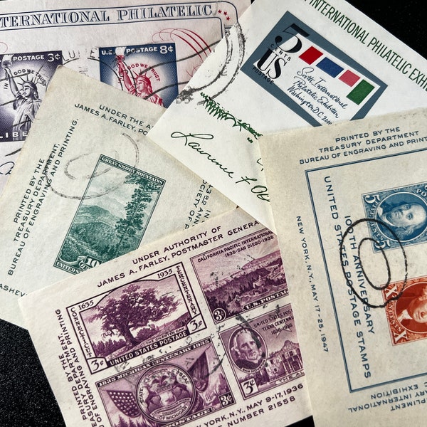 US - Set of FIVE Canceled Souvenir Mini Sheets -  from 1937 to 1966