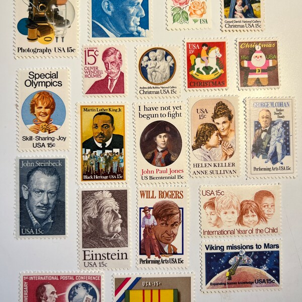 20 US 15c Unused Vintage Postage Stamps - MINT - From the 1970s - usable postage for invitations or the collector