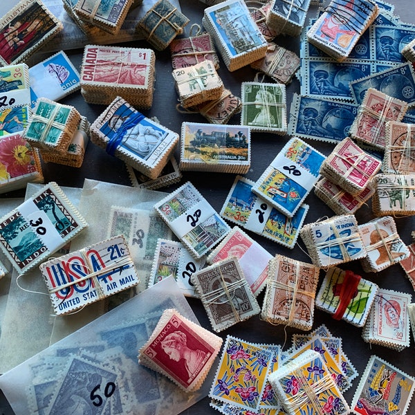 By Color - Vintage Bundleware Postage Stamps from various countries - choose Canceled bundle size and color Worldwide or US