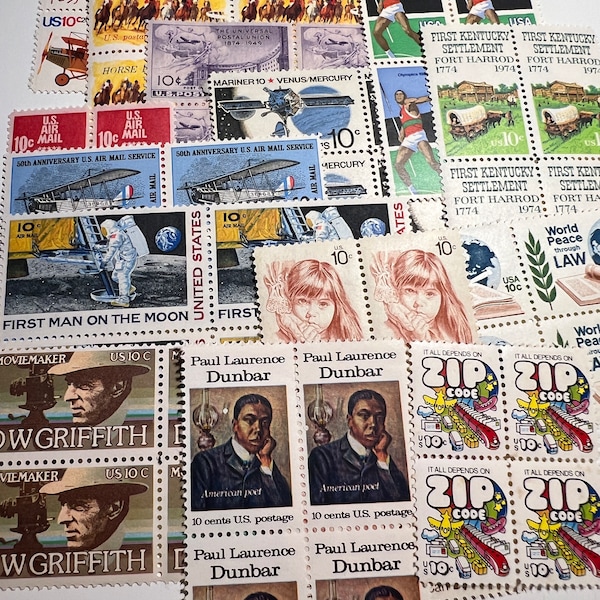 10c US MINT Vintage Postage Stamps Variety Packs - Choose your size - From the 1970s - usable postage for invitations or the collector