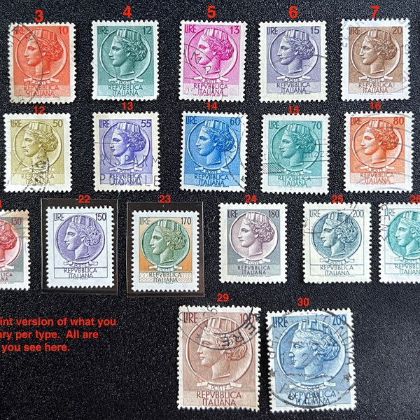 ITALY - 1968 & 1972 - Lire Coin Postage Stamp Series - order any combination and quantity