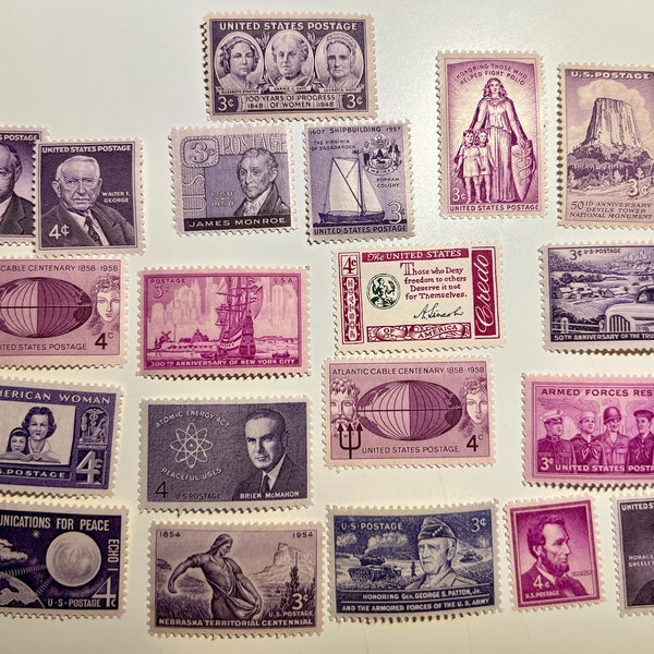 SHADES OF PURPLE - Vintage Postage Stamps Variety Packs - Choose your size - From the 1960s - usable postage for invitations or collector
