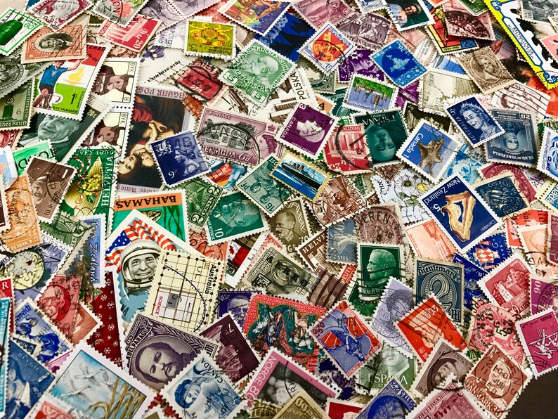 Worldwide Vintage Stamps No Duplicates Used, off paper. Wide variety of sizes and countries image 1