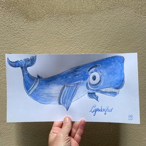 balena capodoglio acquerello originale