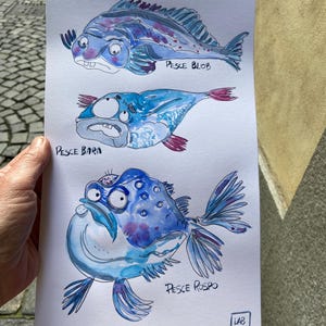 pesci blu acquerello