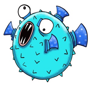 Illustrazione pesce divertente, illustrazione pesce da stampare, download da stampare, file per stampa, pesce palla colorato, clip art pesce