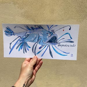 Pesce pescatore acquerello originale