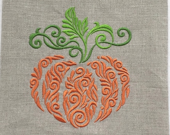 Pumpkin Embroidered, Tea, Guest or Hand Towel.   Pumpkin.  Fine Linens. Fall Decor.  Hostess Gift.