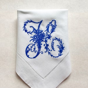 Embroidered Linen Dinner Napkins. Custom Monogrammed With Victorian Letter.