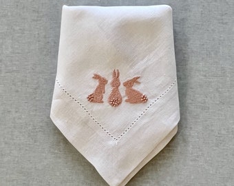 Embroidered  Napkins with Bunny.   Easter Bunny Napkins.  Dinner Napkins.  Fine Linens.  Cloth Napkins.  Table Linens.  Cloth Napkins.