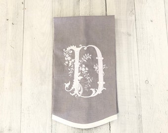 Personalized Tea Towel, Guest, Hand Towel.  Embroidered on Linen.  Personalized gift.  Hostess Gift.  Single Letter Monogram.  Fine Linens.