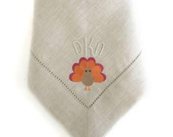 Embroidered Linen Dinner Napkins.  Cloth Napkins for Thanksgiving Table Decor.