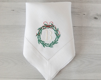 Monogrammed Napkins Christmas/ Cloth Napkins / Dinner Napkins / Linen Napkins / Table Linens / Personalized napkins/ Hostess Gift