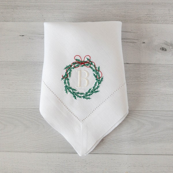 Monogrammed Napkins Christmas/ Cloth Napkins / Dinner Napkins / Linen Napkins / Table Linens / Personalized napkins/ Hostess Gift