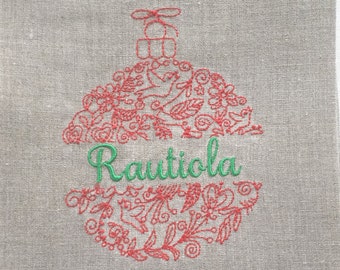 Embroidered Personalized Christmas Bulb Tea Towel, Guest Towel or hand Towel.  Hostess Gift, Christmas Gift.