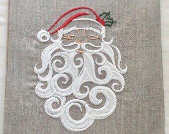 Embroidered Linen Tea, Guest, Kitchen or Hand Towel, Santa Face.  Hostess Gift, Christmas towel, Holiday gift