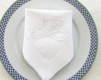 Monogram Embroidered Linen Napkins Simplicity. Personalized Napkins.  Table Linens.  Wedding Gift. White Napkins.  Cloth Napkins.