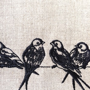 Tea Towel or Guest Towel Birds on a Wire Embroidered Linen