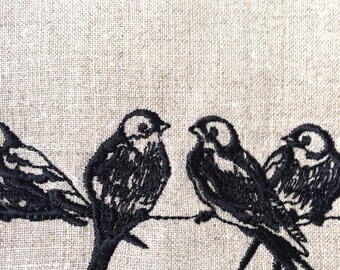 Tea Towel or Guest Towel Birds on a Wire Embroidered Linen