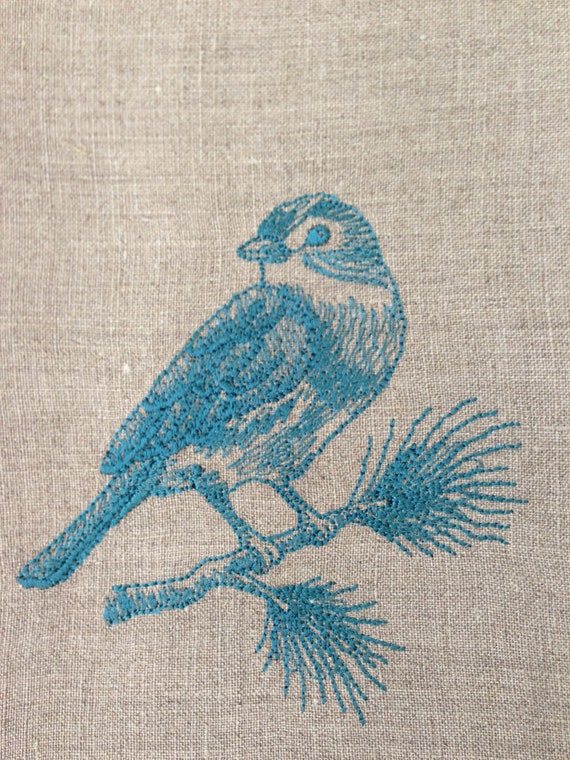 Embroidered Tea Towel Guest Towel. Bird on a Branch. | Etsy