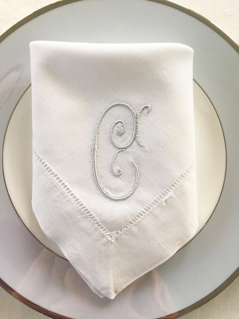 Monogram Embroidered Linen Napkins. Single Letter Monogram. Etsy