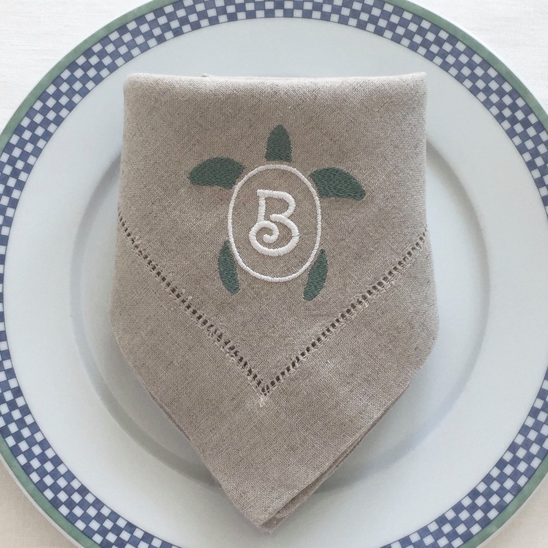 Turtle Napkin Tutorial Personalized Napkins. Embroidered Linen Napkins Sea Turtle Monogram ...