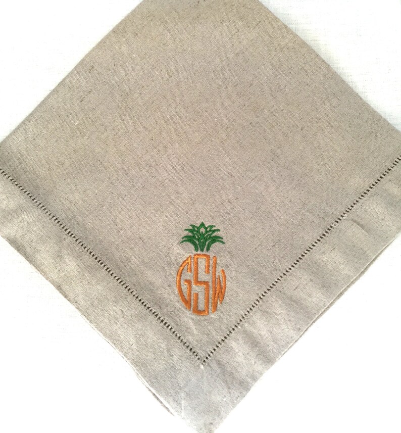 Embroidered Napkins Pineapple. Embroidered Cloth Napkins. Etsy