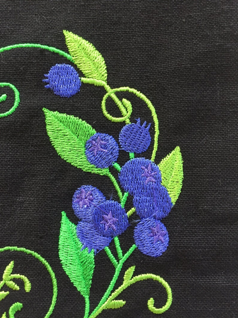 Embroidered Blueberry Kitchen Towel 100 Black Cotton Dish Etsy
