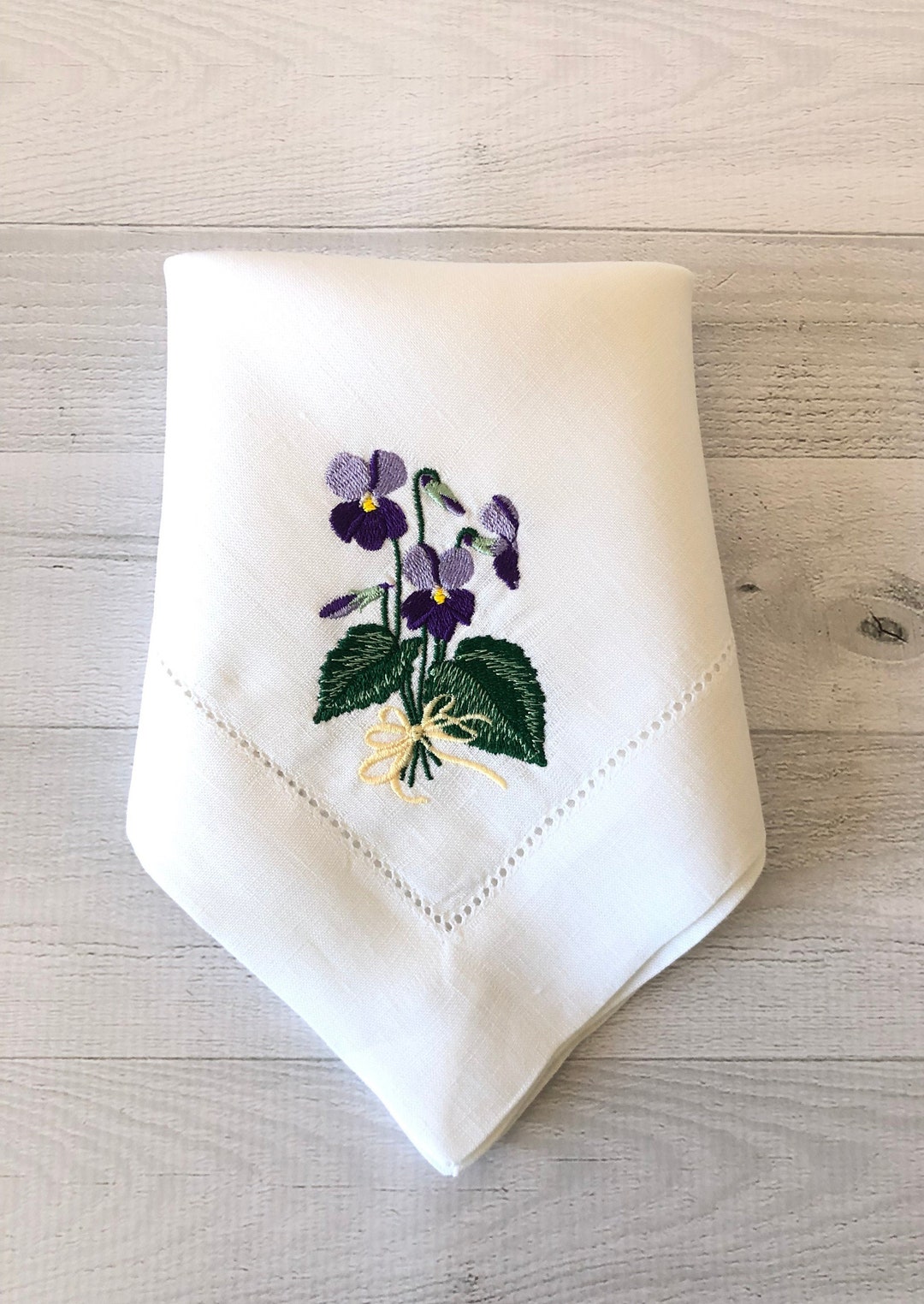 Embroidered Linen Napkins. Cloth Dinner Napkin. Embroidered Violets Napkins. Etsy