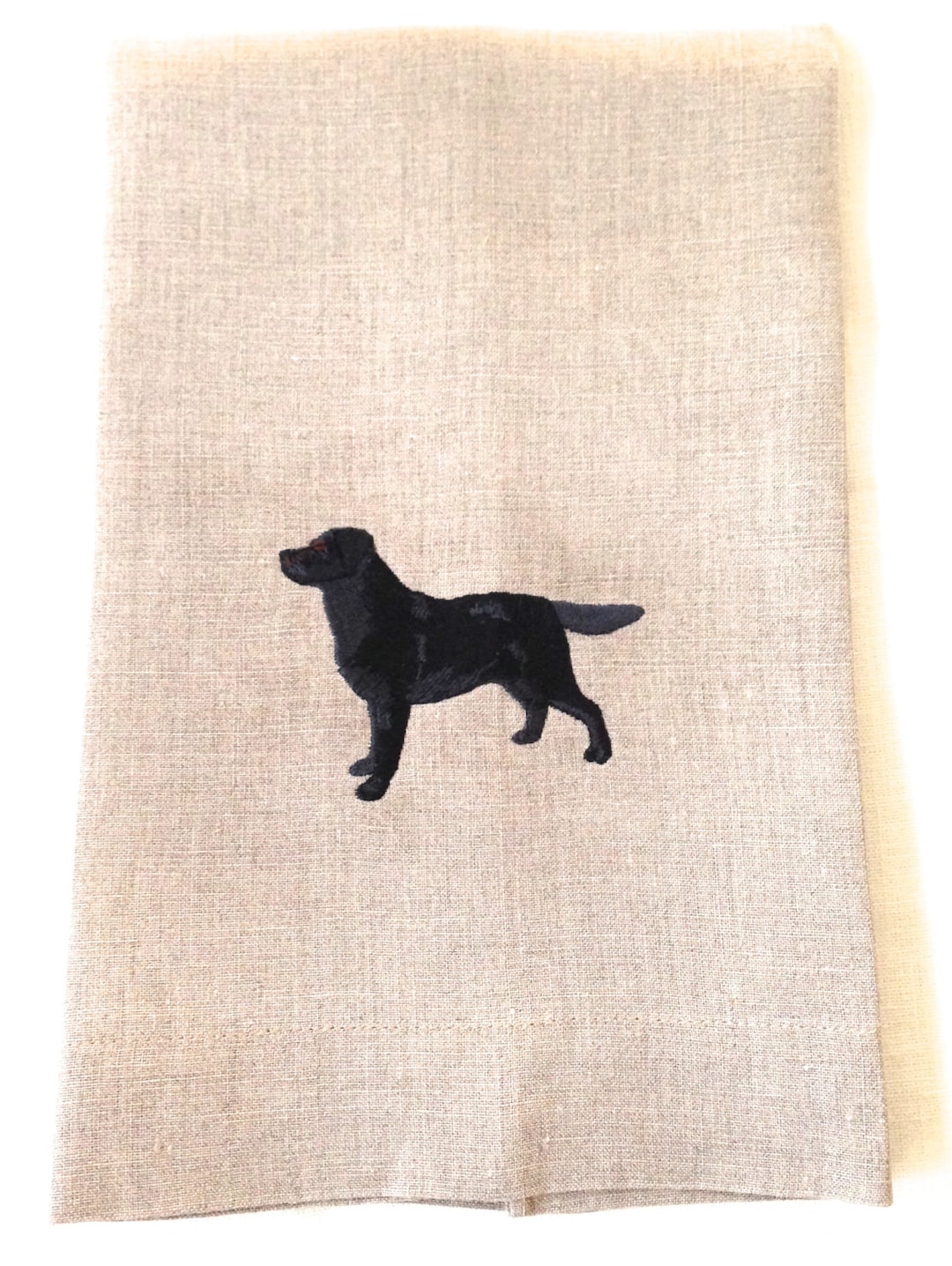 Labrador Linen Tea Towel or Guest Towel Embroidered Black Lab on Linen. Labrador ...