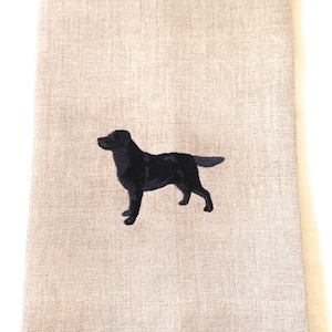 Tea Towel or Guest Towel Embroidered Black Lab on Linen.  Labrador Retriever.  Dog Lover.  Animal Lover.  Dog towel.