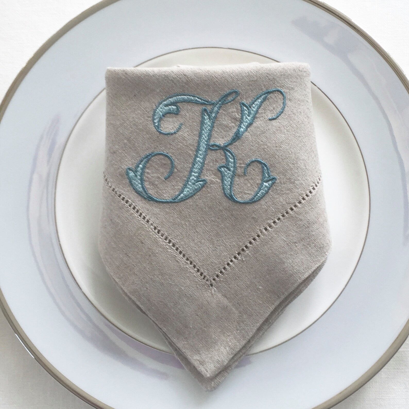 Monogram Embroidered Cloth Napkins Fancy Chevron Letter. Table Etsy