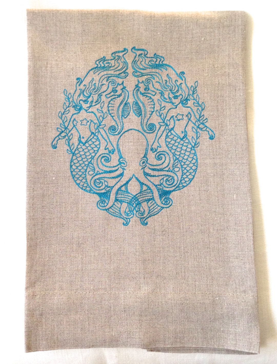 Embroidered Mermaid Tea Towel, Guest Towel or Hand Towel. Nautical