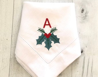 Servilletas navideñas con monograma / Servilletas de tela / Servilletas de mesa / Servilletas de lino / Mantelería / Servilletas personalizadas / Regalo para anfitriona