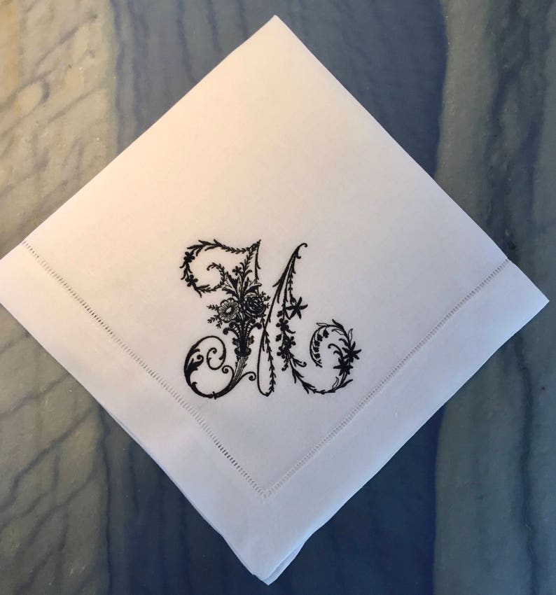 Embroidered Linen Cloth Napkins. Monogrammed Victorian Letter. Etsy