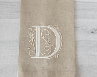 Monogrammed Embroidered Towels / Embroidered Hand Towels / Linen Towels / Linen Dish Towels / Linen Hand Towels /