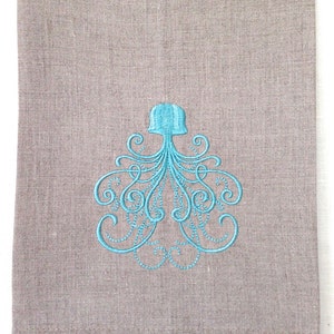 Embroidered Towels / Embroidered Hand Towels / Linen Towels / Linen Dish Towels / Linen Hand Towels /Octopus Embroidered Towel/Hostess Gift