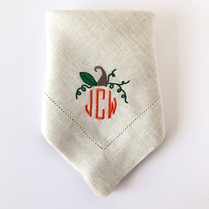 Monogrammed Napkins / Cloth Napkins / Dinner Napkins / Linen Napkins / Table Linens /Pumpkin Napkin/ Personalized napkins / Hostess Gift